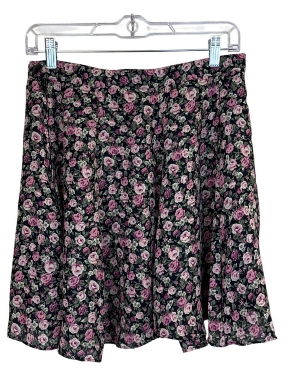 Alyn Paige Vtg 90s Floral Skater Skirt Girl's 11-12 Roses Pink Black Lightweight